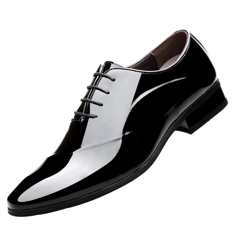 Men's black and brown business formal shoes with pointed toe design in artificial PU material