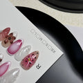 Hand-painted 3D carved nail beauty patches in embossed candy patterns on almond-shaped nails.
