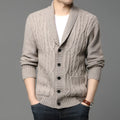 Man wearing a black Korean-style jacquard patterned knitted cardigan jacket