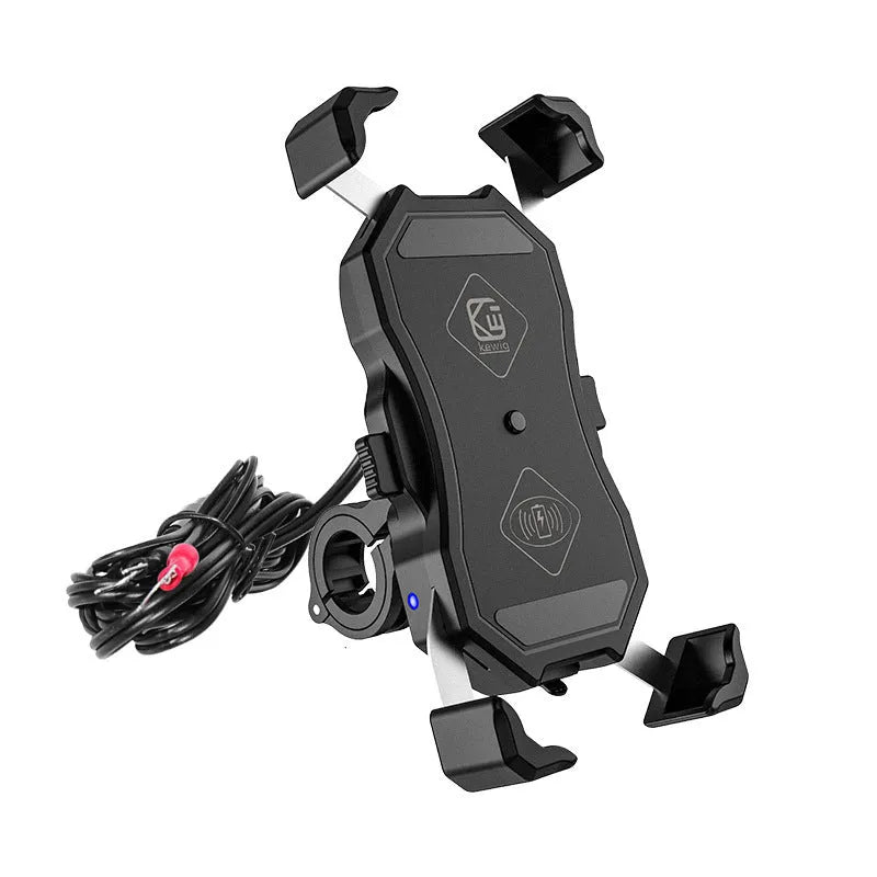Anti-falling anti-shake bicycle bracket with automatic telescopic four claws holding a smartphone on a black handlebar