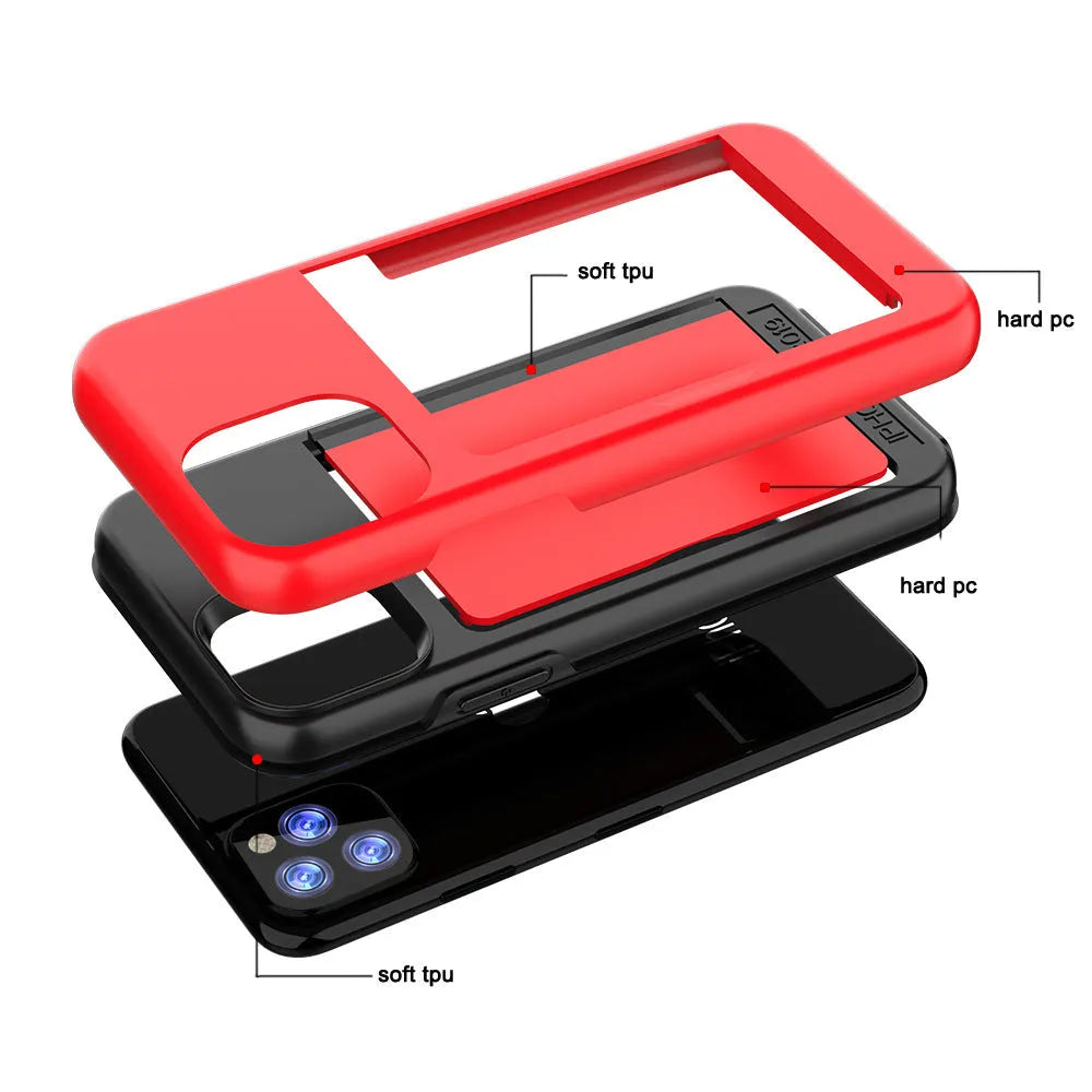 Black TPU and PC back cover case for Apple iPhone 11 Pro mobile phone.