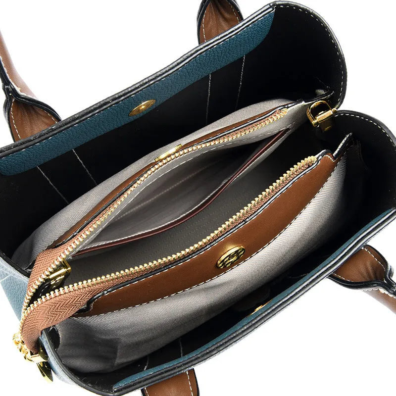 Women's contrast colour PU shoulder crossbody bag with sandwich pocket in black, blue, green, red, khaki, gray