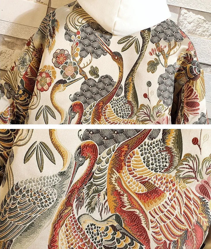 Men's white full embroidery baseball collar jacket in large size available sizes M to 5XL