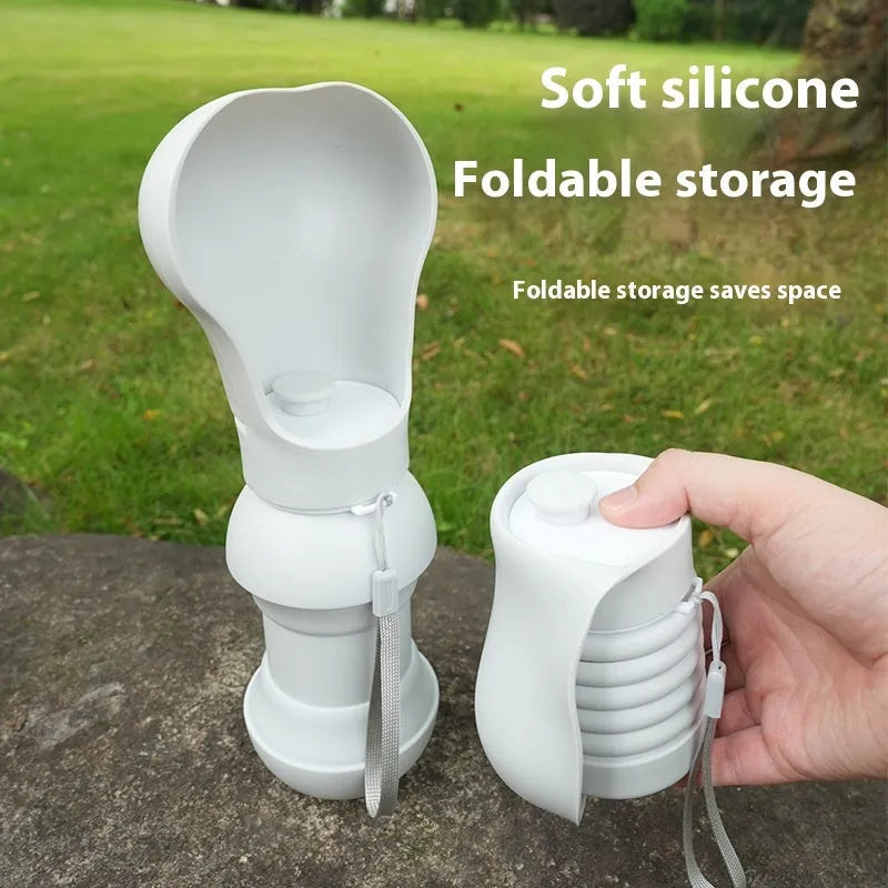 Silicone folding pet drinking cup collapsed and expanded showing short and long cup options