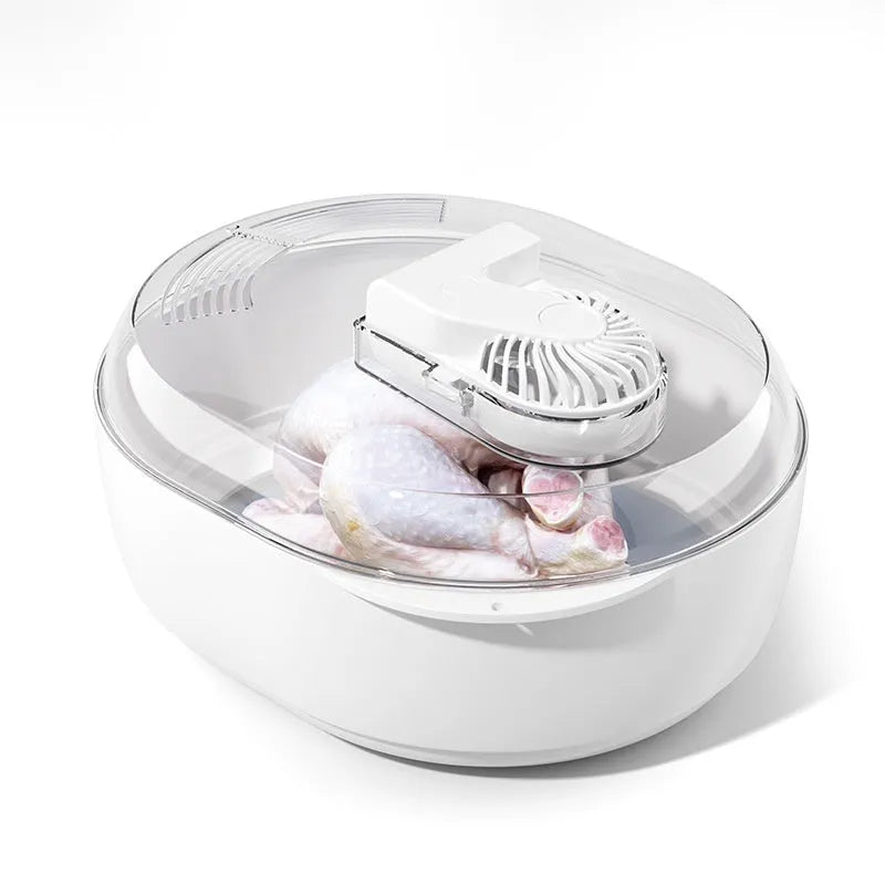 Modern simple style aluminium quick defrosting plate for kitchen use on a countertop.