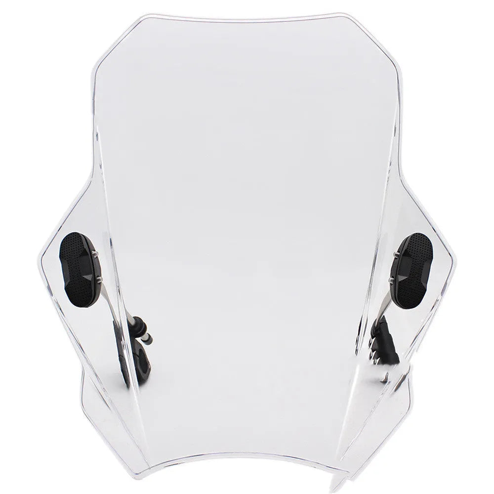 Universal motorcycle windshield in smoke grey for 22mm to 25mm handlebars with ABS plastic construction