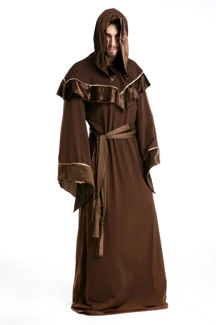 Adult wizard costume in cotton fabric, full-length robe in picture colour, available in multiple sizes for Halloween