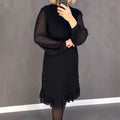 Black A-line mid waist dress with princess sleeves and character print, polyester fabric, available in sizes S to 5XL