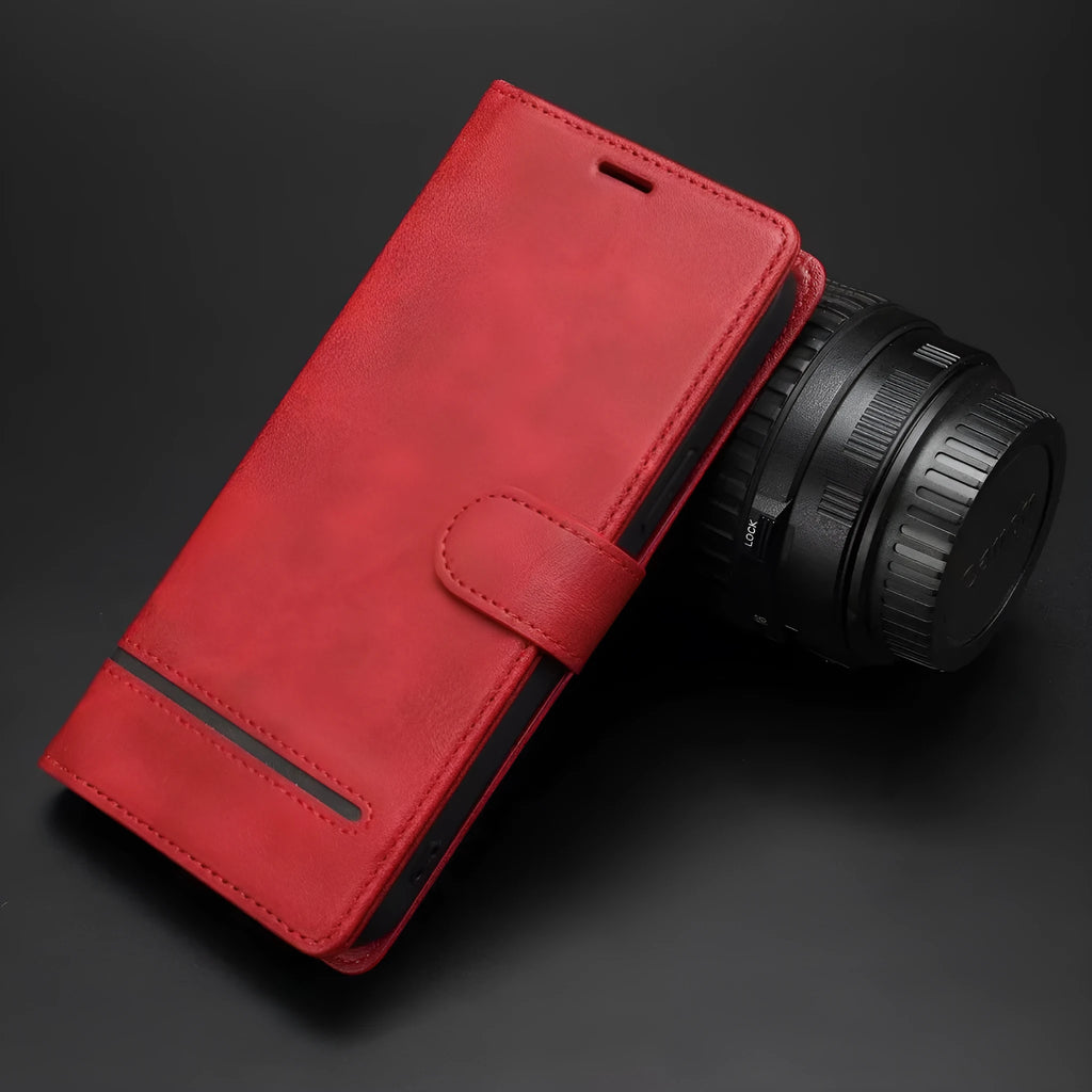 Business flip card slot phone case in polyurethane leather, available in multiple colours for Apple iPhone and Samsung models