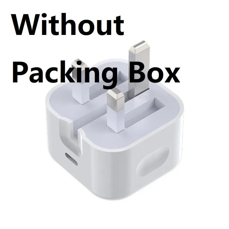 White 20W PD British standard mobile phone charger with Type-C fast charging cable