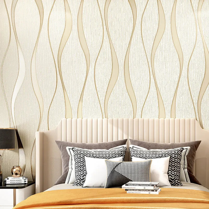 Roll of grey 3D curve stripe decorative wallpaper with velvet texture for video backdrops