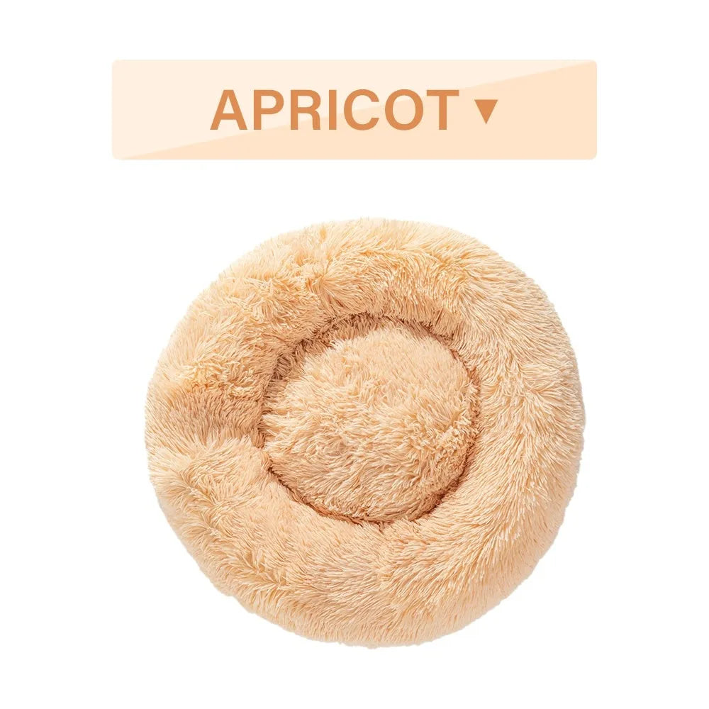 Fluffy XL donut-shaped dog bed in long plush fabric, 100cm diameter