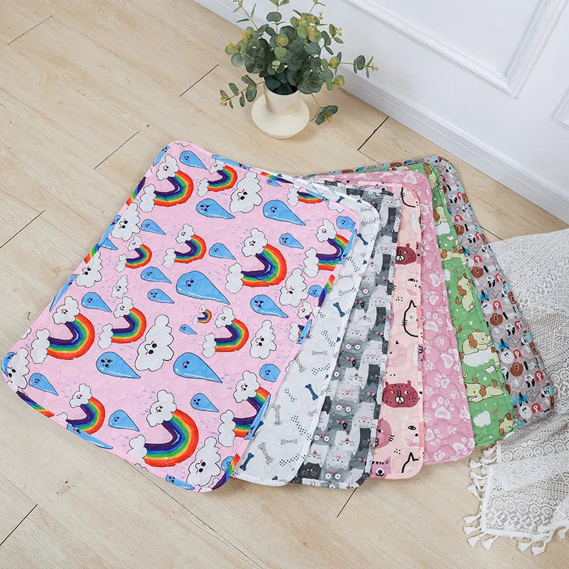 Reusable washable waterproof pet urine pad with non-slip backing in animal print design