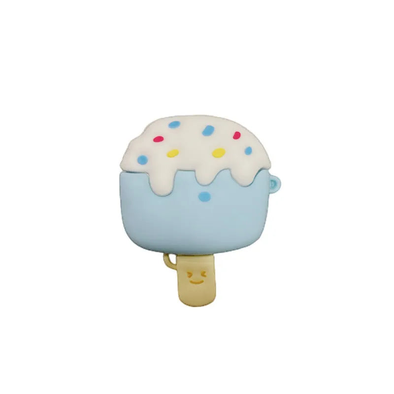 Silicone ice cream cartoon protective cover for Apple AirPods case in blue snow strip hook design