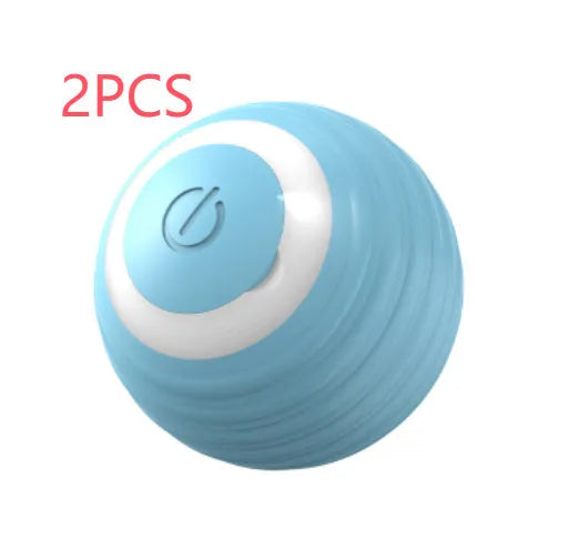 Automatic moving cat toy ball with silicone construction in blue and pink colour options