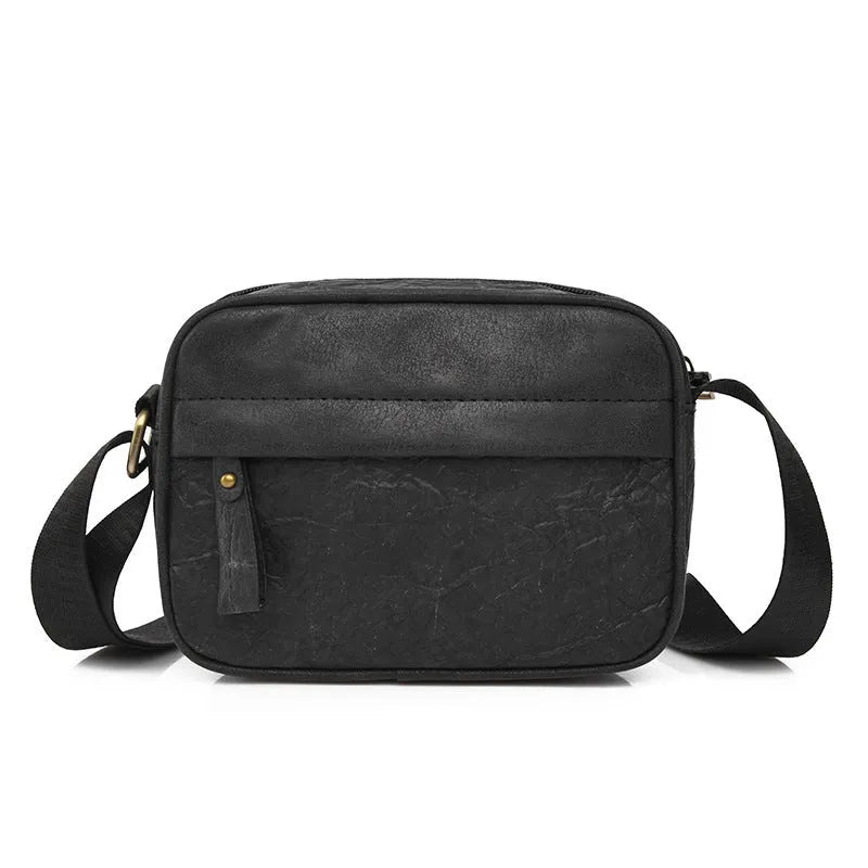 Men's paper crossbody bag in retro style with waterproof coating in black, brown, or silver colours