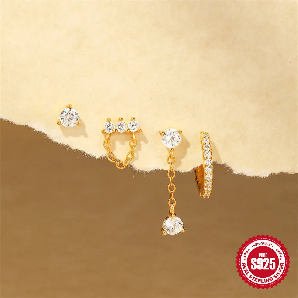 S925 sterling silver geometric earrings with a cold-style clover petal design in a gold-tone finish.