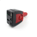 Black and red 150W car power inverter with AC plug and USB port