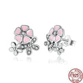 Sterling silver daisy cherry blossom earrings with bow style, 925 silver, individual packaging