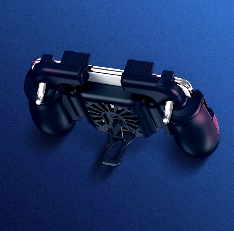Plastic smartphone game controller accessory with fan handset for shooting games