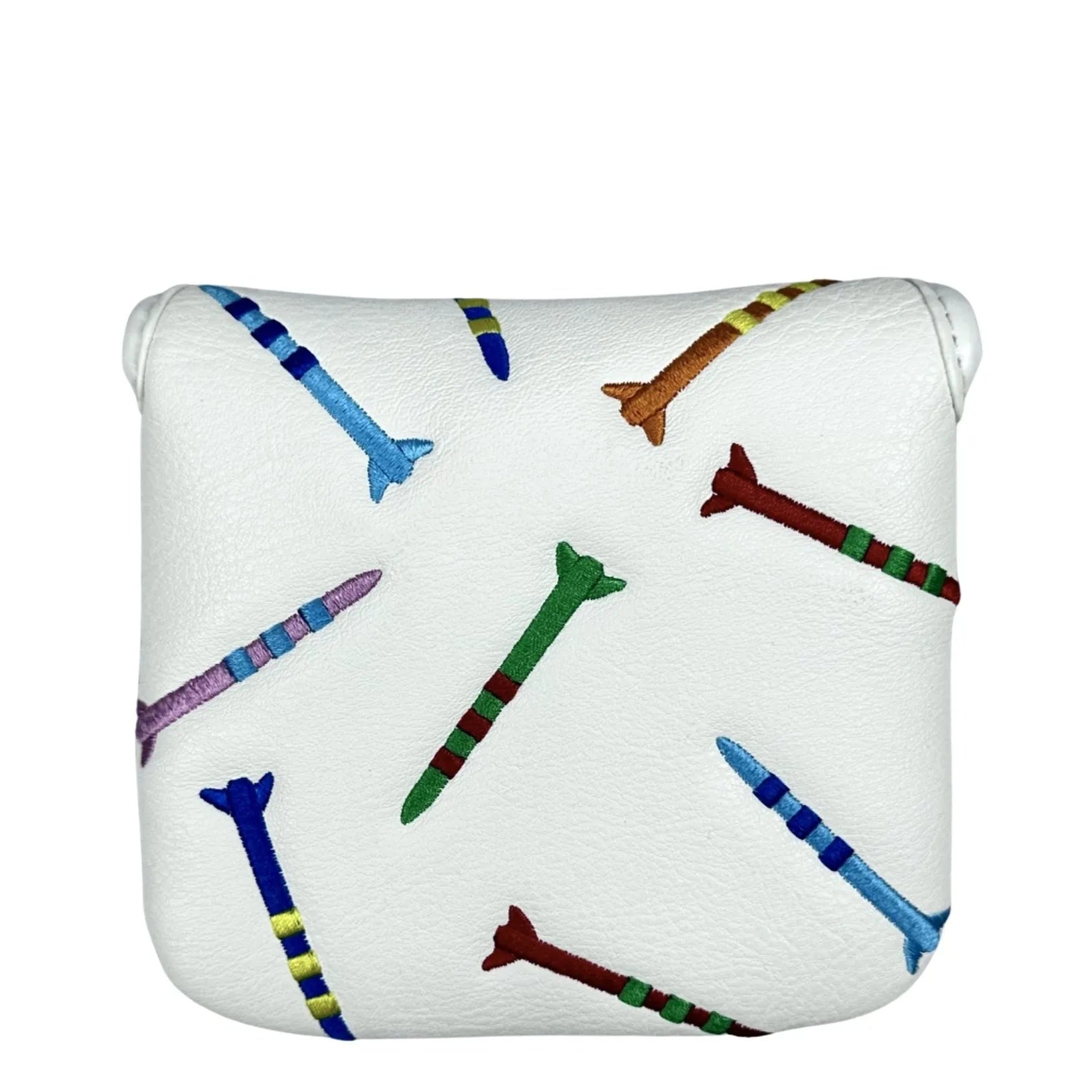 Black and white golf putter protective sleeve with Rocket Pattern Square design made from PU leather