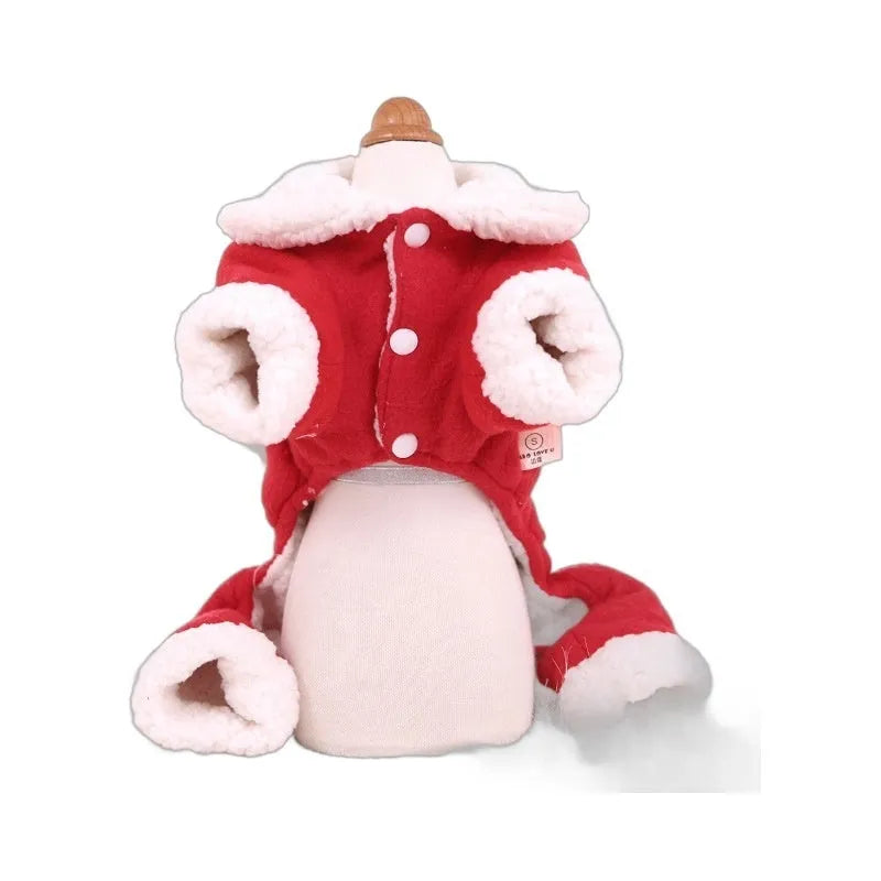 Christmas fleece-lined cotton pet coat for cats and dogs, available in XS to XL and two festive colours