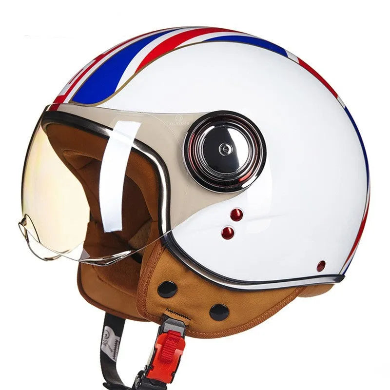 Retro-style battery-powered half helmet in ABS plastic shown in a bright colour variant.