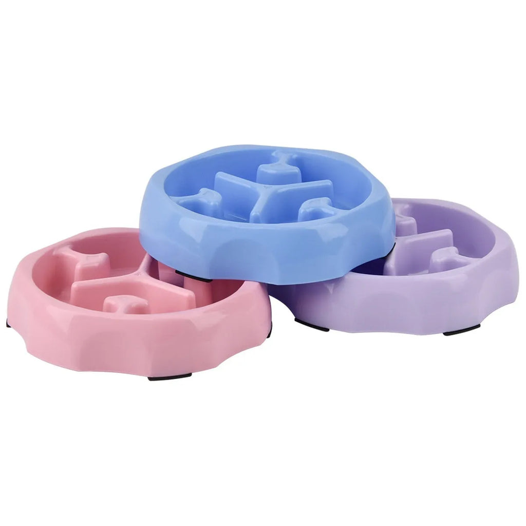 Round slow feeding bowl PP NO-045 for dogs and cats, anti-choke design, blue colour