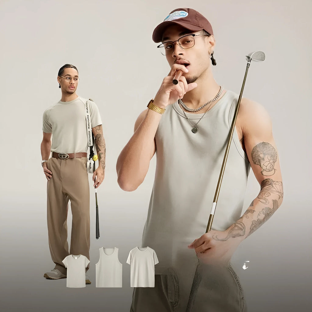 Slim fit stretch casual top in a cotton rayon spandex blend, shown in a neutral colour.