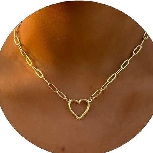 Titanium steel paperclip twist necklace in gold with electroplated finish, shown on a white background