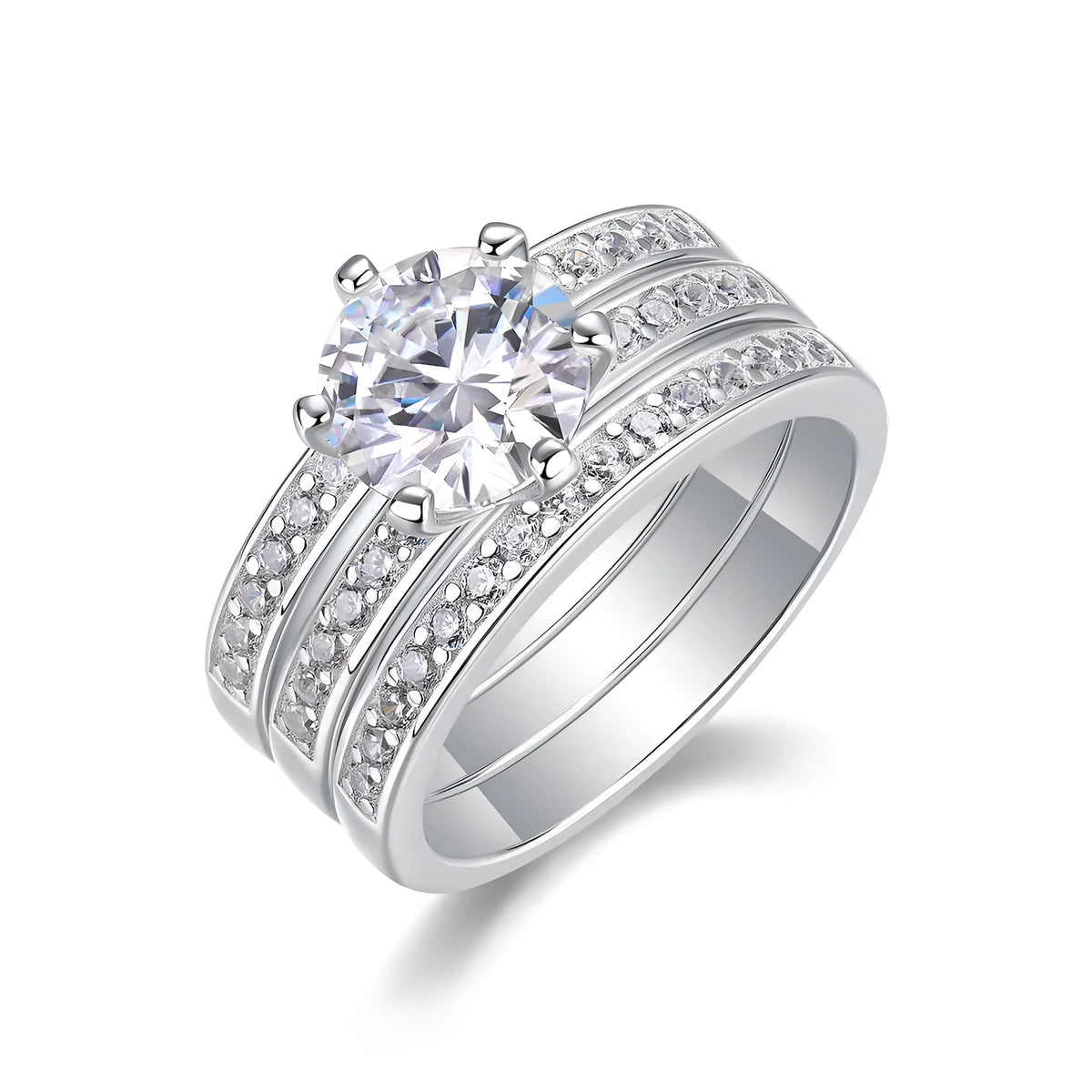 Wedding ring set with 2-carat moissanite in S925 silver platinum plating, gift box, GRA certificate