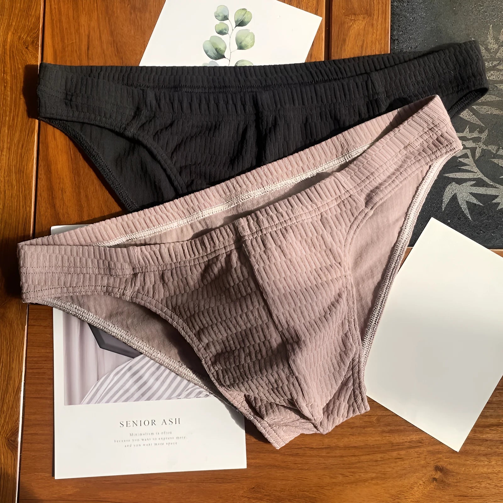 Men's solid colour pure cotton triangle underwear briefs on a white background.