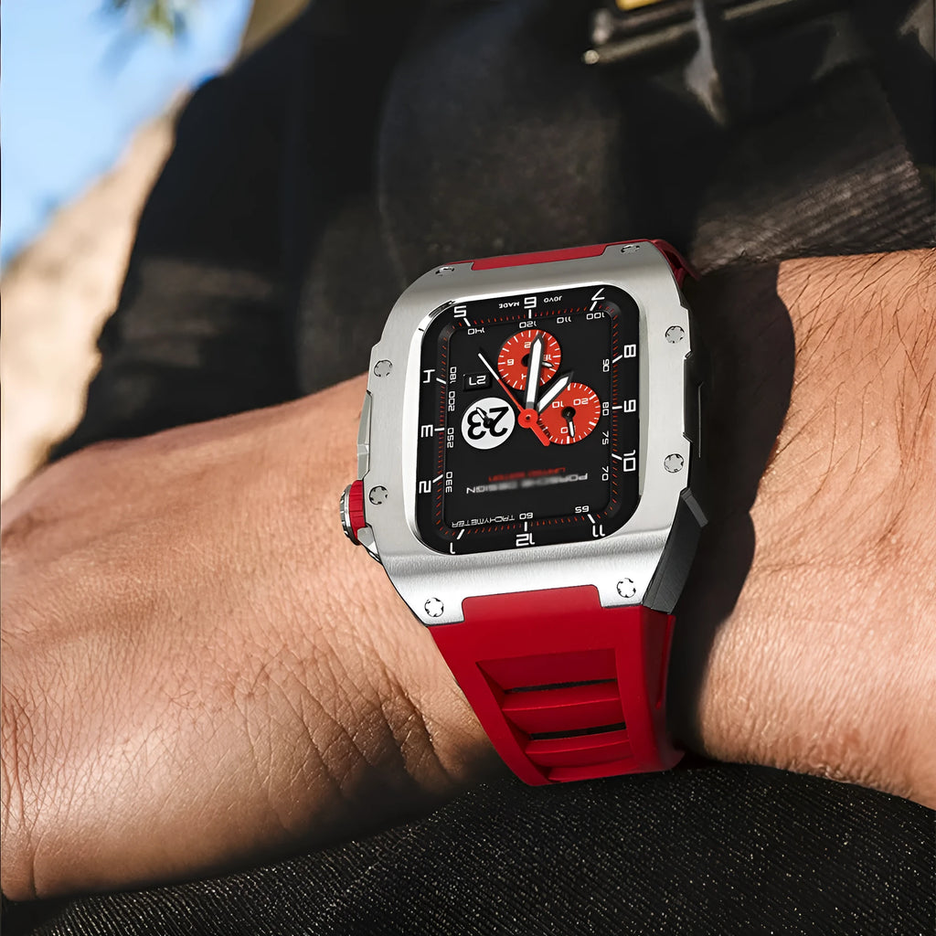Titanium alloy watch case for Apple Watch 44mm and 45mm in black with rose gold accents