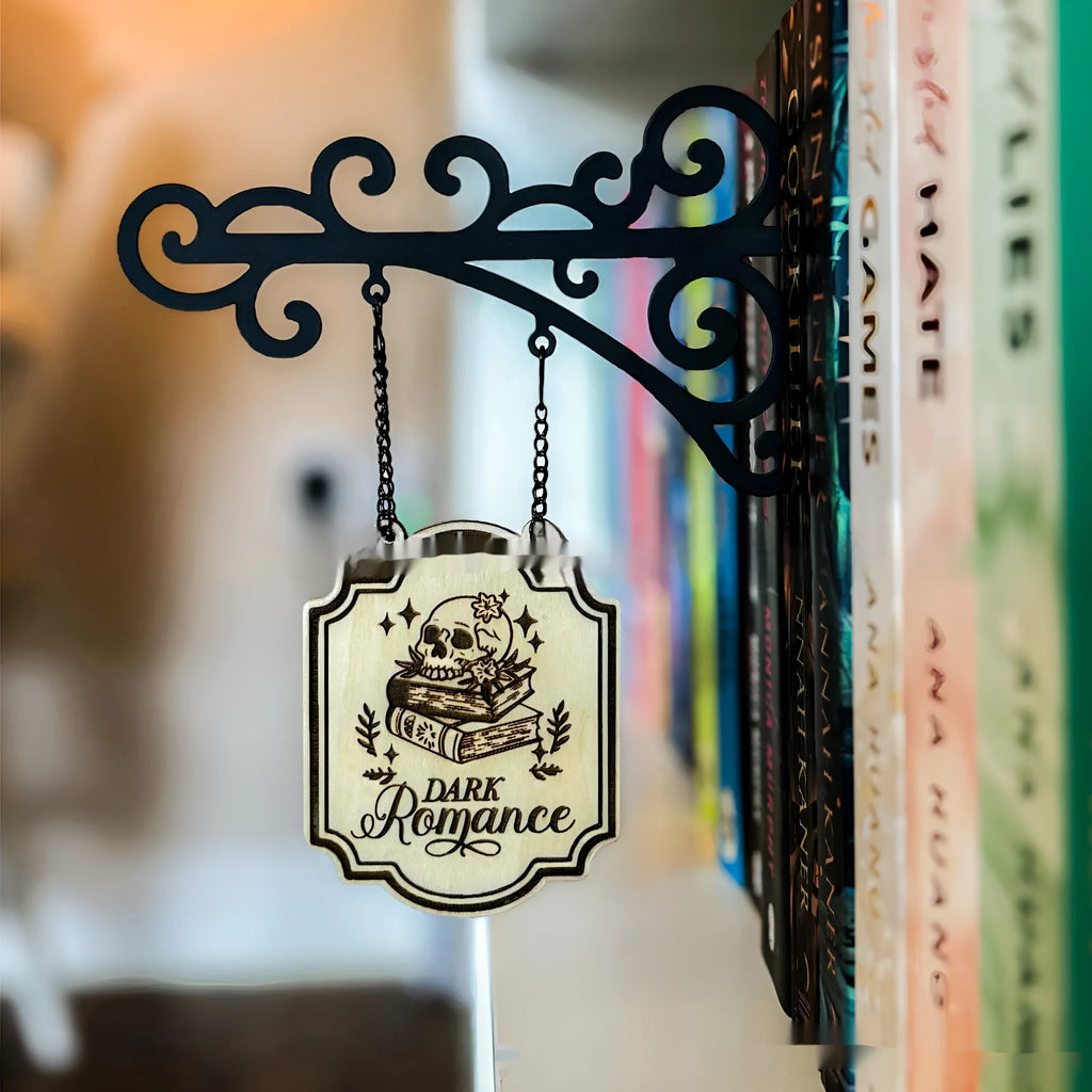 Hand-painted wooden tavern sign book separator ornament for bookshelf organisation.
