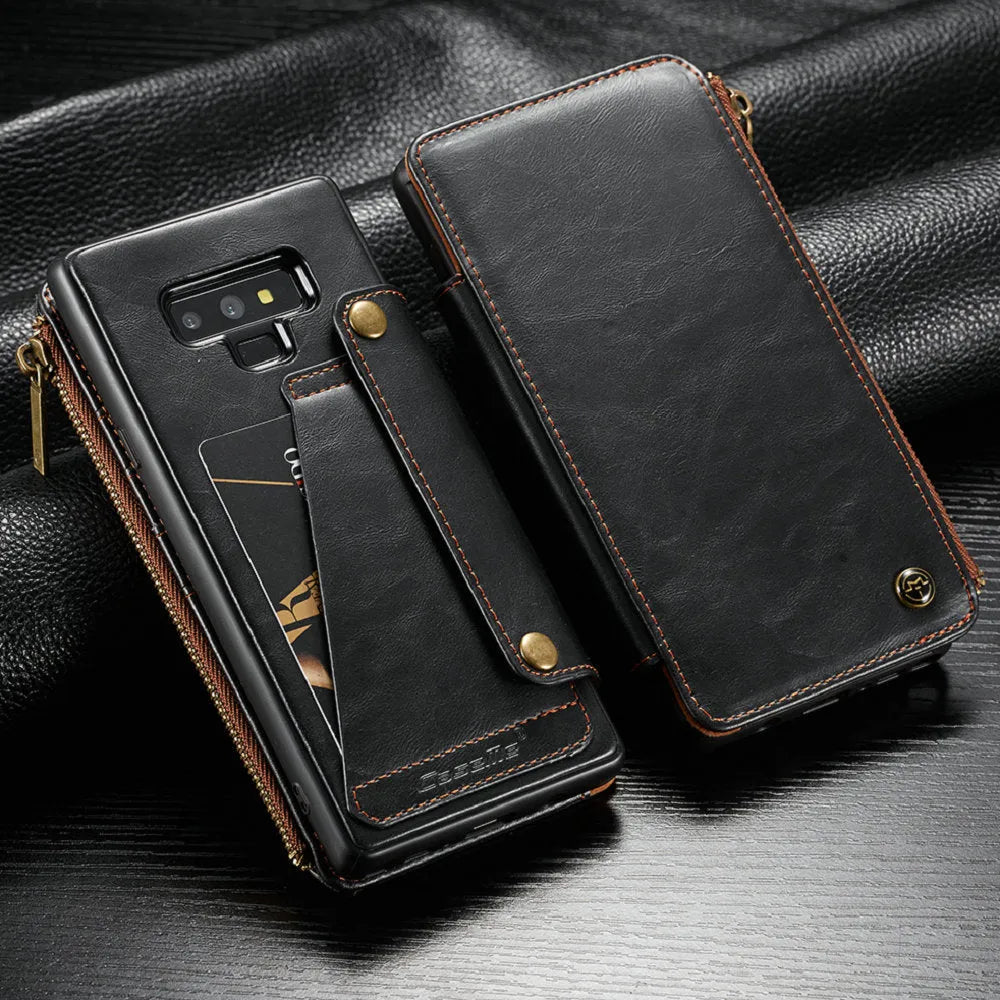 Leather flip phone case for Samsung Galaxy Note 9 with card slots and magnetic closure