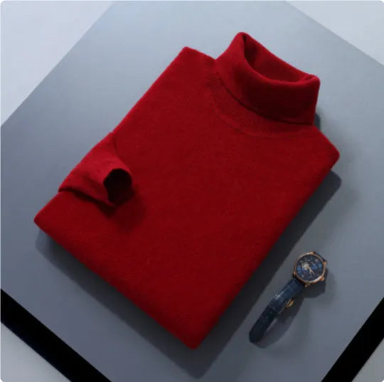 High lapel solid colour casual pullover sweater in beige with long sleeves and loose fit.