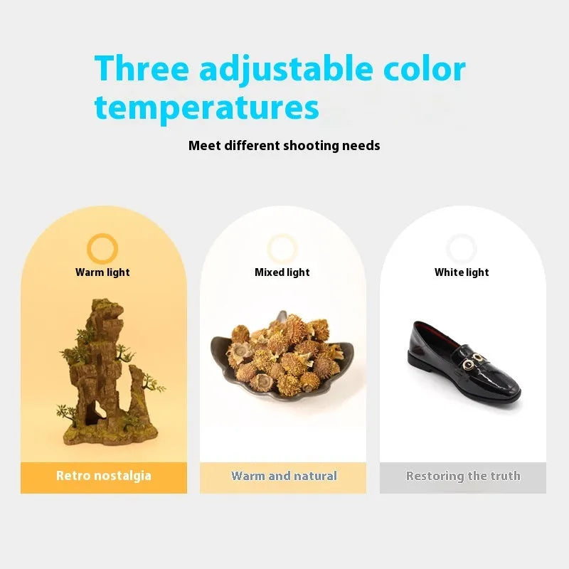 50cm studio light box with USB plug and three-colour temperature light board folded for storage.