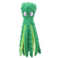 Blue octopus-shaped plush dog toy with crinkle paper and squeaker, no stuffing, for small medium large dogs.