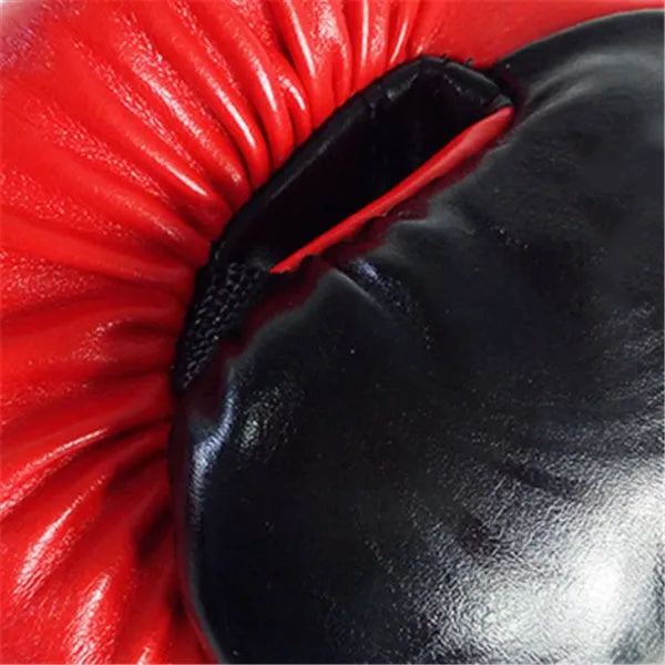 Adult boxing gloves in PU, shown in red, blue, white, pink and orange, with sizes 8OZ, 10OZ and 12OZ