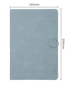 A5 leather-surface student diary with buckle closure, showing grey blue cover and 100 sheets internal paper