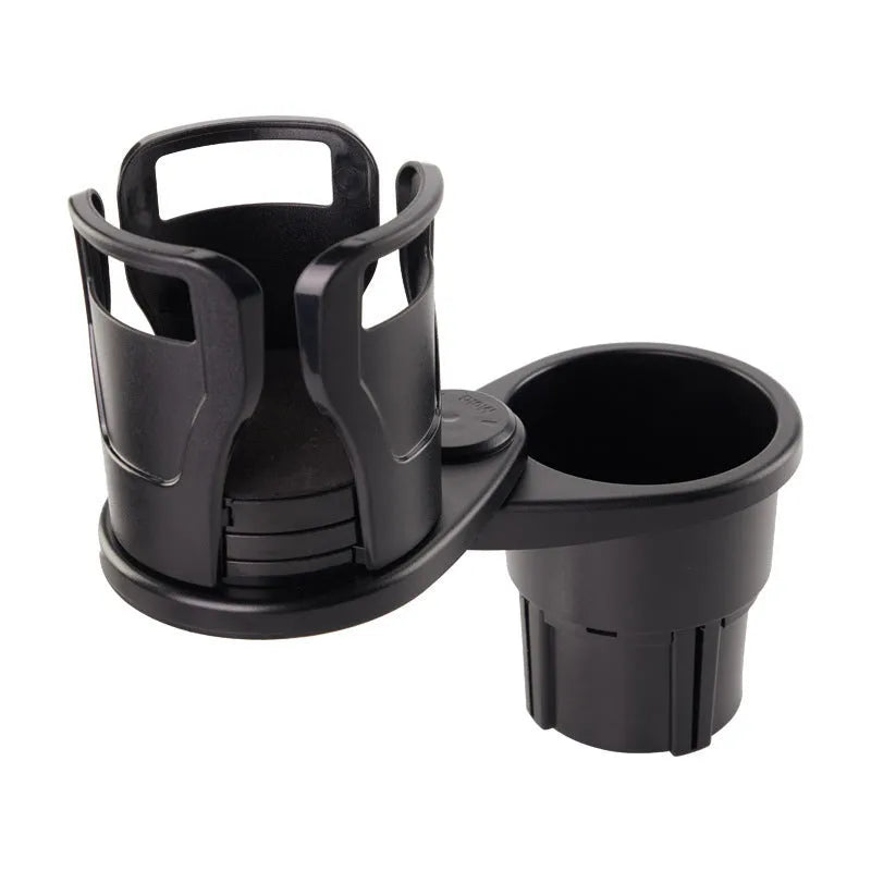 Multifunctional vehicle cup holder in Matt Black with 360° rotating axis mounted on car seat