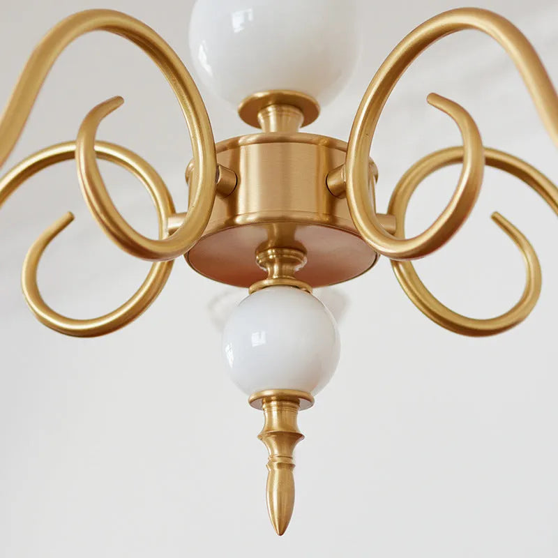 Retro French vintage milk glass copper 3-light chandelier 45cm diameter for bedroom dining room