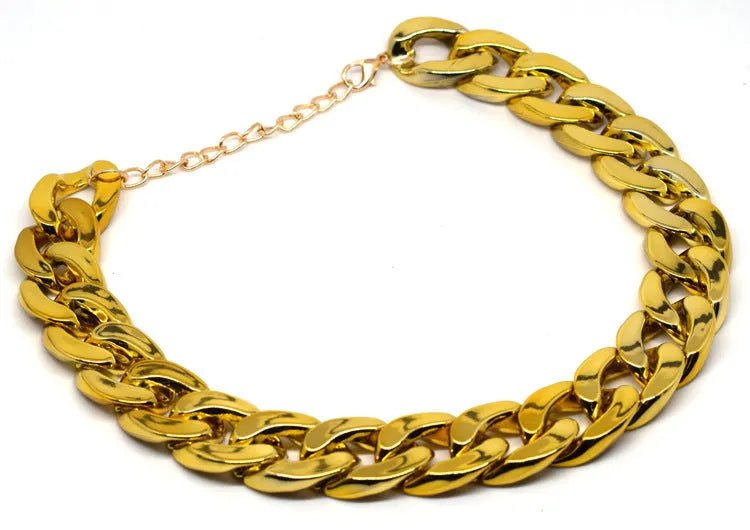 Geometric dog collar chain necklace with buckle on white background showing KC Gold, Local Gold, Rose Gold, and White colour options