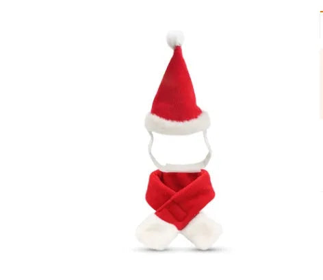 Red Christmas pet hat and scarf set in short plush, one size, for cats dogs and small pets