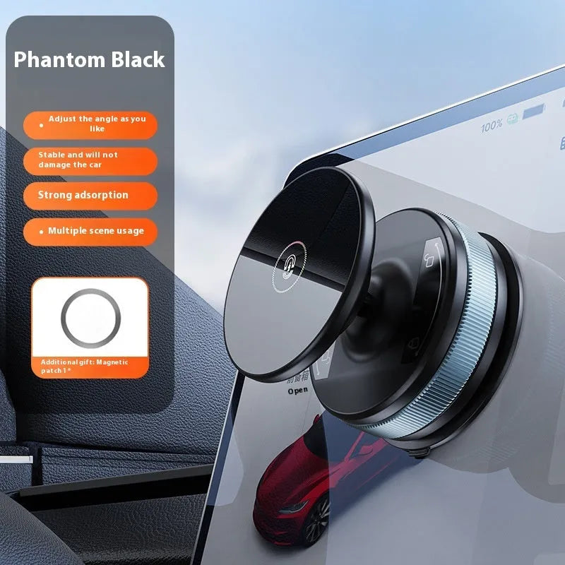 Black magnetic car phone holder with suction cup base, PC ABS, folding and regular options
