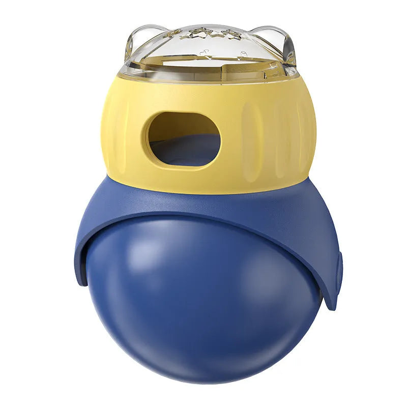 Owl-shaped plastic self-service food leakage puzzle cat toy feeder in Morandi yellow and blue colour options