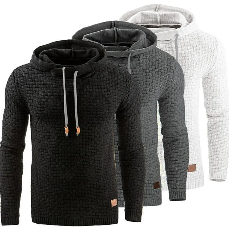 Men's jacquard cotton-acetate blend hoodie in solid colour, long sleeves, pullover style