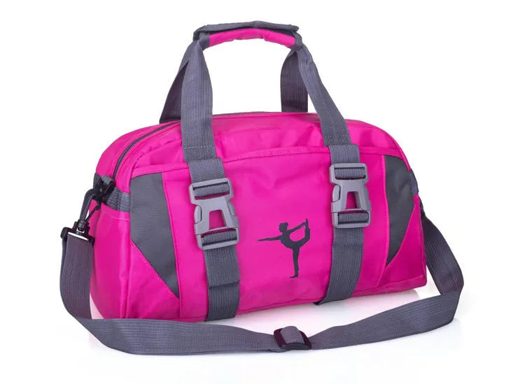 Nylon yoga and gym sports bag shown in multiple colours and two size options.