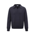 Man wearing a loose black acrylic blend pullover sweater, casual long sleeve knit top.