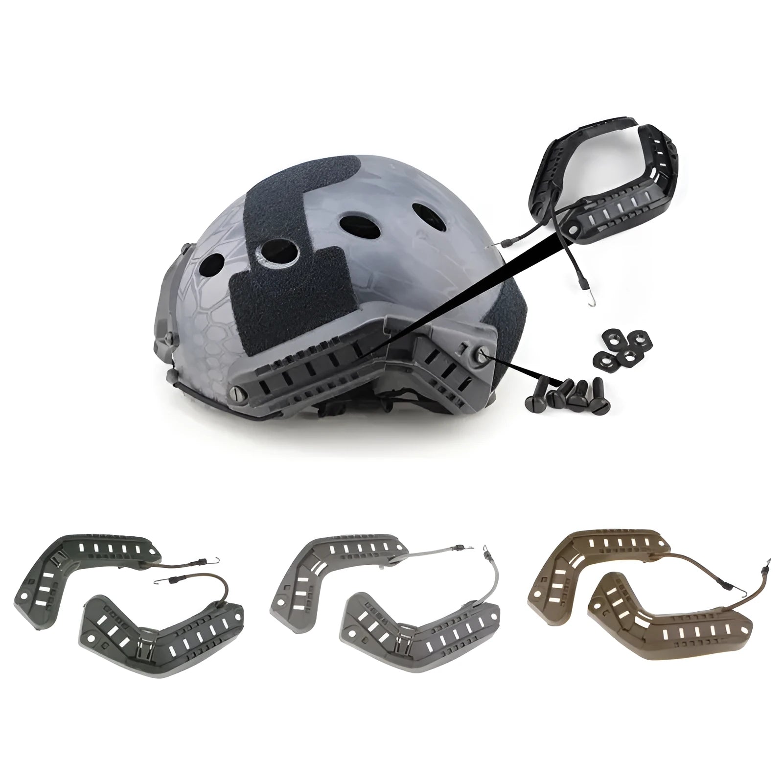 Quick helmet accessories in ABS plastic one size fit for motorcyle and bicycle helmets colour options